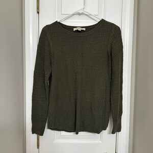 Loft Women’s Cotton Knit Sweater Medium Olive Green Long Sleeve Crew Neck Top